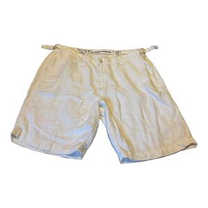 Europann EU 48 White 100% Linen Shorts US 38 Mens Adjustable Beach Tropical